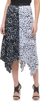 Асимметричная юбка с цветными блоками и асимметричным принтом без застежки DKNY, цвет Black/White/White/Black