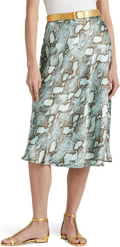 Атласная юбка трапециевидного кроя со змеиным принтом Charmeuse LAUREN Ralph Lauren, цвет Turquoise Multi