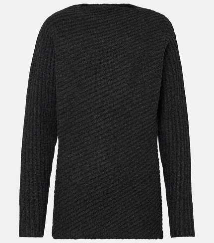 Шерстяной свитер перекрученной вязки в рубчик Toteme, серый