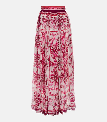 Плиссированная шелковая юбка макси majolica Dolce&Gabbana, мультиколор
