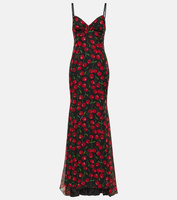 Платье из шелкового шифона с принтом вишни Dolce&Gabbana, мультиколор