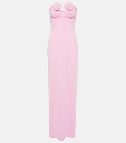 Платье макси без бретелек с цветочной аппликацией Magda Butrym, розовый
