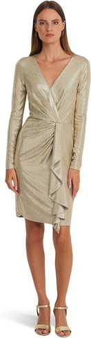 Коктейльное платье из металлизированной вязки LAUREN Ralph Lauren, цвет Birch Tan/Gold Foil