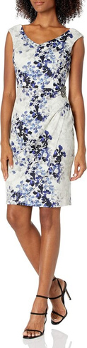 Короткое платье с принтом и украшением на бедрах Alex Evenings, цвет Ivory Multi