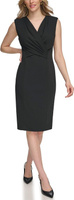 Платье Scuba Crepe V-Neck Short Sheath with Front Fold Detail Calvin Klein, черный
