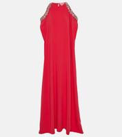 Платье из смесового шелка, украшенное кристаллами Oscar De La Renta, красный