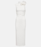 Свадебное платье миди со сборками и цветочной аппликацией Magda Butrym, белый