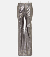 Прямые брюки из кожи металлик The Attico, металлический