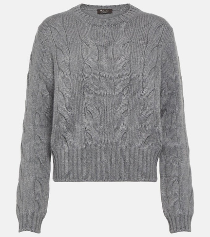 Кашемировый свитер косой вязки Loro Piana, серый