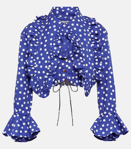 Хлопковая блузка в горошек с оборками в форме сердечек Vivienne Westwood, синий