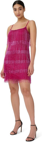 Платье-комбинация с бахромой и бисером Adrianna Papell, цвет Raspberry Wine