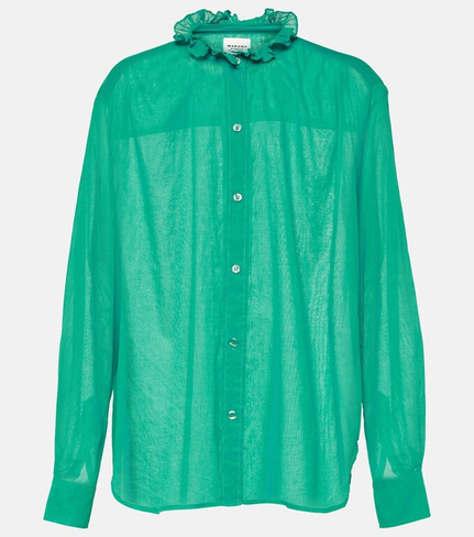 Хлопковая рубашка с оборками Marant Etoile, зеленый