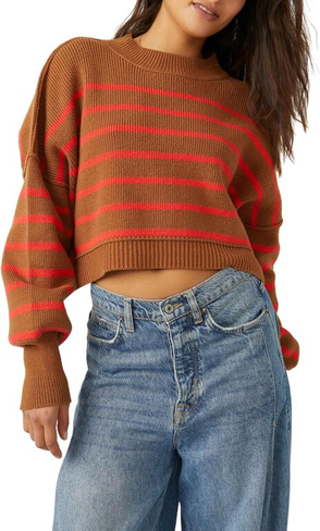 Укороченный пуловер Stripe Easy Street Free People, цвет Sahara Combo