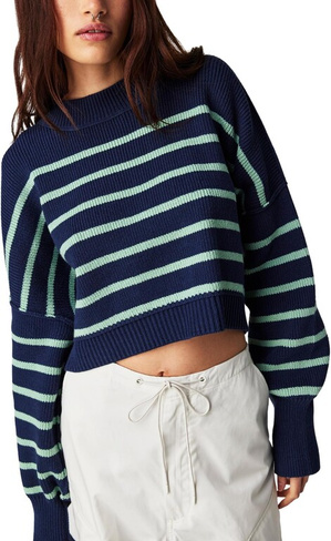 Укороченный пуловер Stripe Easy Street Free People, цвет Navy Combo