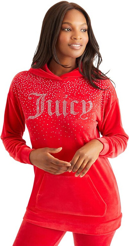 Длинная толстовка с капюшоном с эффектом омбре и блестками Juicy Couture, цвет Coco Red