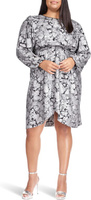 Платье больших размеров из фольги с воланами и длинными рукавами "пейсли" MICHAEL Michael Kors, цвет Bone