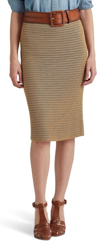 Трикотажная юбка-карандаш металлизированного цвета из хлопковой смеси LAUREN Ralph Lauren, цвет Metallic New Bronze