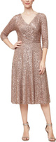 Платье А-силуэта длины миди с вырезом-сюрпризом и рукавами 3/4 Alex Evenings, цвет Latte