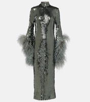 Платье миди del rio с отделкой перьями и пайетками Taller Marmo, серебро