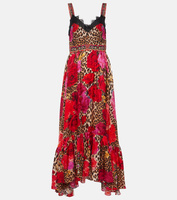 Платье миди из шелка с леопардовым принтом и цветочным принтом Camilla, мультиколор