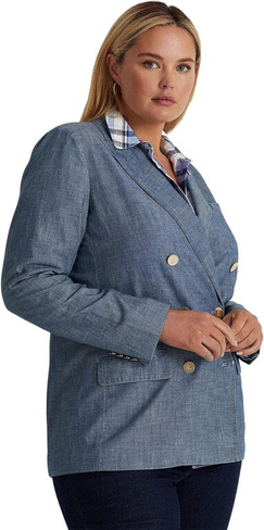 Двубортный пиджак из шамбре больших размеров LAUREN Ralph Lauren, цвет Beryl Blue Wash