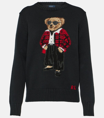 Хлопковый свитер с вышивкой polo bear Polo Ralph Lauren, черный