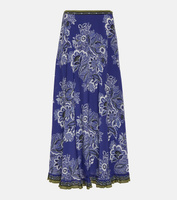Шелковая юбка макси с цветочным принтом Etro, синий