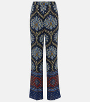 Широкие брюки с узором пейсли из смесового шелка Etro, синий