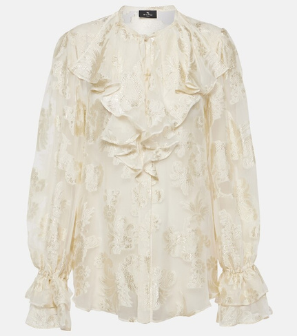 Блузка из шелкового крепона с оборками и цветочным принтом Etro, мультиколор