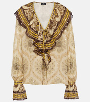 Блузка из смесового шелка с оборками и узором пейсли Etro, золото