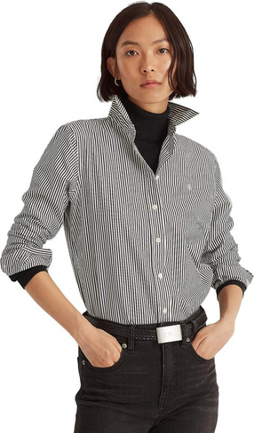 Рубашка с длинным рукавом на пуговицах спереди LAUREN Ralph Lauren, цвет Black/White
