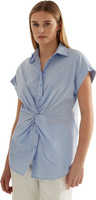Хлопковая рубашка с короткими рукавами и закручивающейся передней частью LAUREN Ralph Lauren, цвет Pebble Blue
