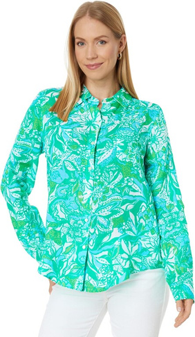 Рубашка Sea View Button-Down Lilly Pulitzer, цвет Botanical Green Safari Sangria