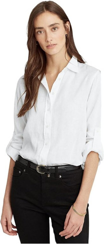 Льняная рубашка с закругленными рукавами LAUREN Ralph Lauren, белый