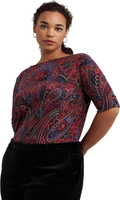 Хлопковая футболка больших размеров в клетку с узором пейсли и вырезом «лодочкой» LAUREN Ralph Lauren, цвет Red/Black/Mu