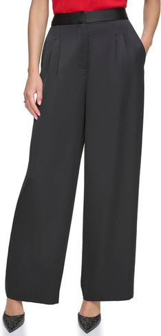 Широкие атласные брюки со складками DKNY, черный