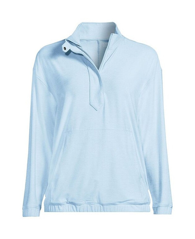 Женская рубашка Popover с длинными рукавами и молнией спереди Lands' End, синий