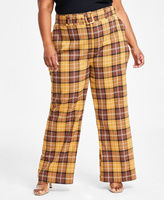 Модные широкие брюки в клетку с высокой посадкой больших размеров Nina Parker, коричневый