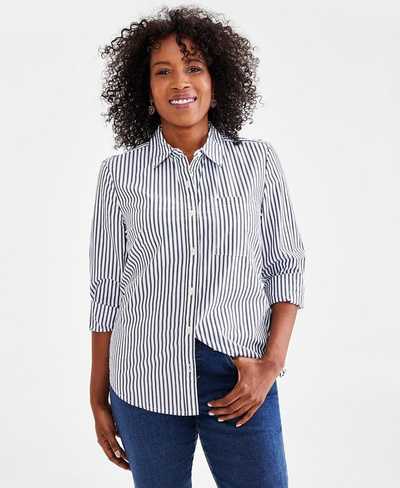 Женская хлопковая рубашка на пуговицах Style & Co, цвет Stripe White