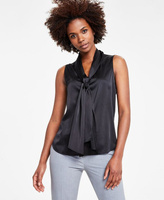 Женская атласная блузка без рукавов с завязками Bar III, черный