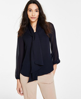 Женская блузка с прозрачным вырезом и длинными рукавами Bar III, синий