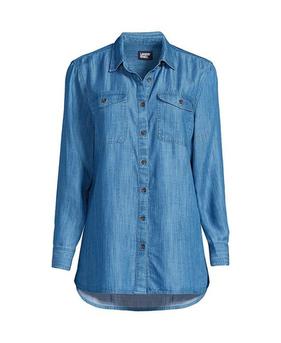 Женская рубашка с длинным рукавом цвета индиго TENCEL Lands' End, синий