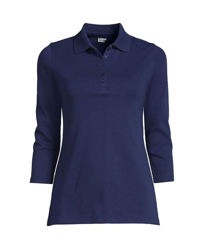 Женская хлопковая рубашка-поло интерлок с рукавом 3/4 Lands' End, цвет Deep sea navy