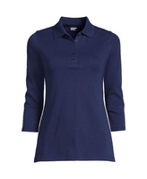 Женская хлопковая рубашка-поло интерлок с рукавом 3/4 Lands' End, цвет Deep sea navy