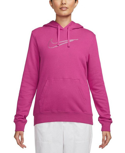 Женская спортивная одежда Club Fleece Premium Essential Свободный блестящий пуловер с капюшоном Nike, красный