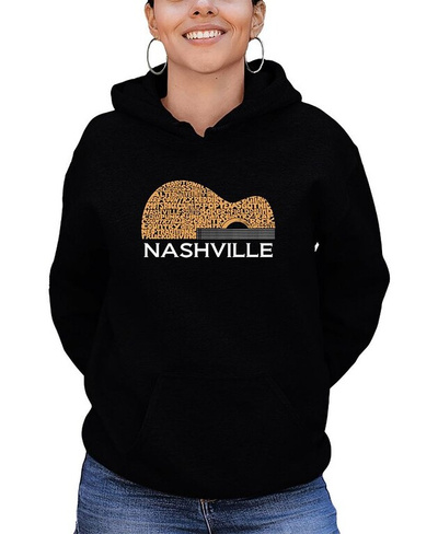 Женская толстовка с капюшоном Nashville Guitar Word Art LA Pop Art, черный