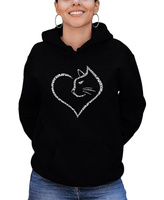 Женская толстовка с капюшоном Cat Heart Word Art LA Pop Art, черный