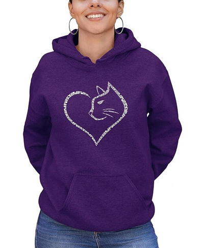 Женская толстовка с капюшоном Cat Heart Word Art LA Pop Art, фиолетовый