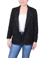 Твидовый пиджак Petite с длинными рукавами и одной пуговицей NY Collection, черный