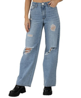 Юниорские хлопковые джинсы с высокой посадкой и эффектом потертости Indigo Rein, цвет Light Blue